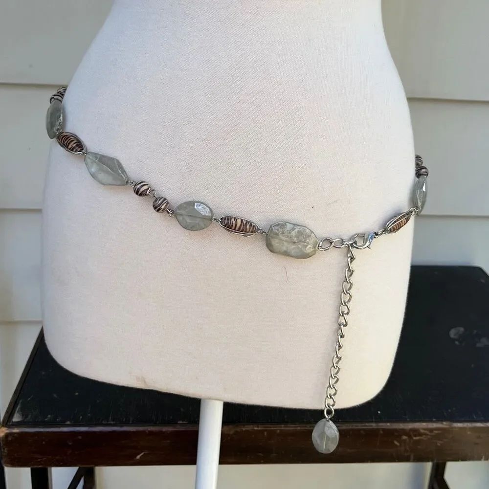 VTG Y2K Beaded Chain Belt Witchy Boho Festival Art Girl Zebra
